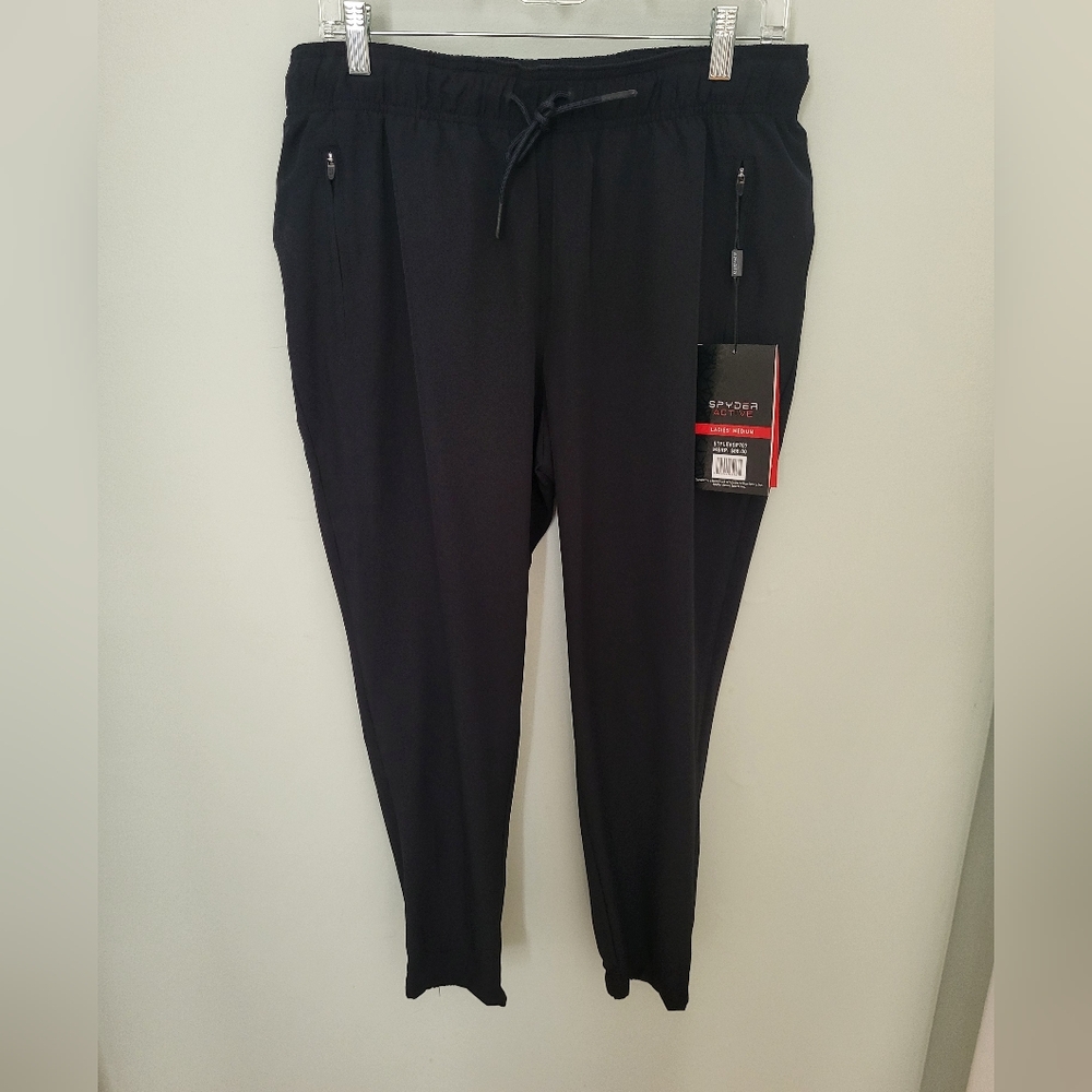 Spyder Women Active Lightweight Zippered Pocket Joggers Pants Black Medium New